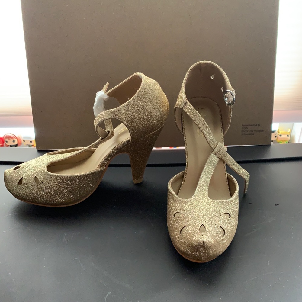 Graham Street Shoe Co. gold glitter heels
